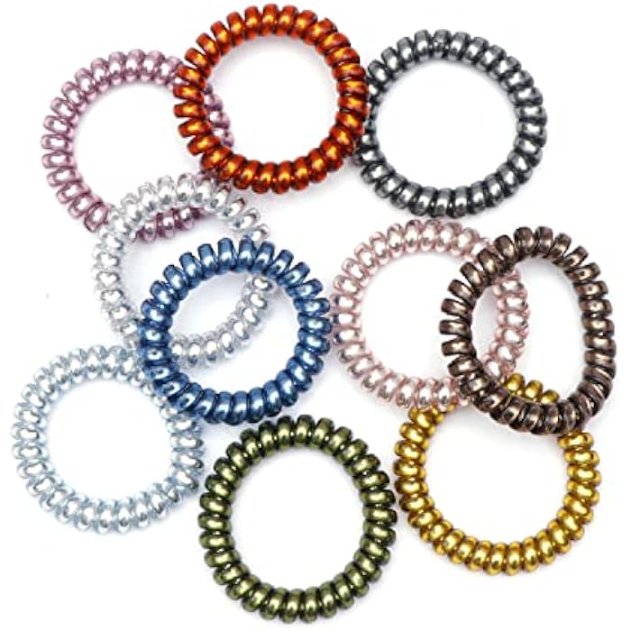 Shivarth Rubber Telephone Wire Hair Ties Spiral Slinky Hair Head Elastic Bands Set Color Mixing Fashion Transparent Clear Elastic Hair Bands Wire Styled Ties Spiral Rubber Rope Bobble 10pcs - Image 1